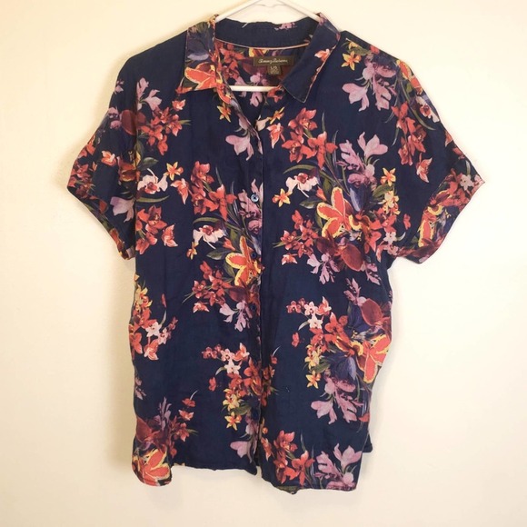 Tommy Bahama women's Floral Linen Blouse size L - Picture 6 of 6